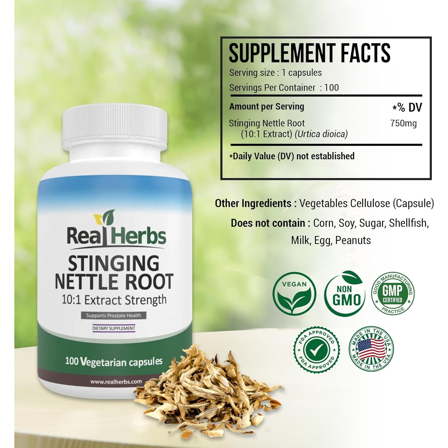 Extracto de raíz de ortiga real 7500mg Real Herbs - 100 cápsulas
