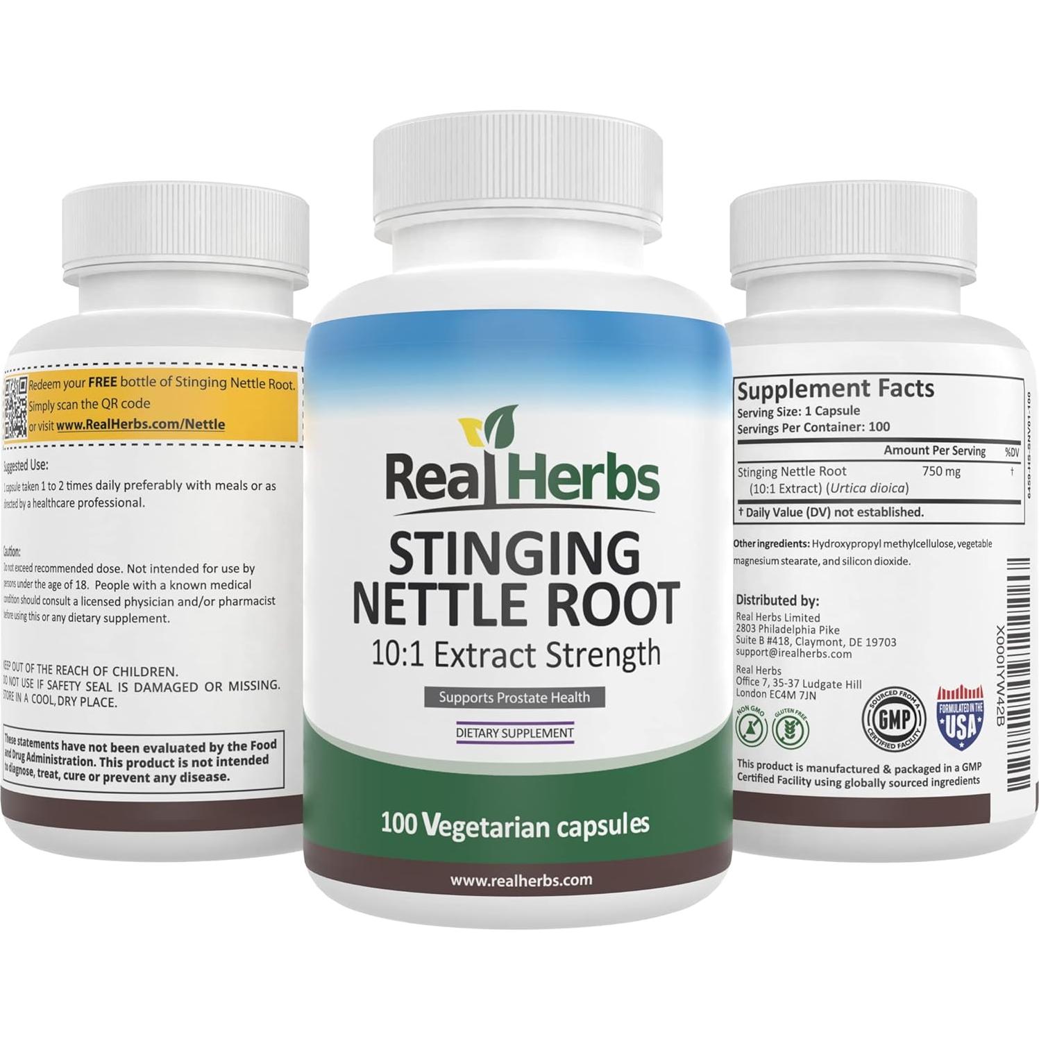 Extracto de raíz de ortiga real 7500mg Real Herbs - 100 cápsulas