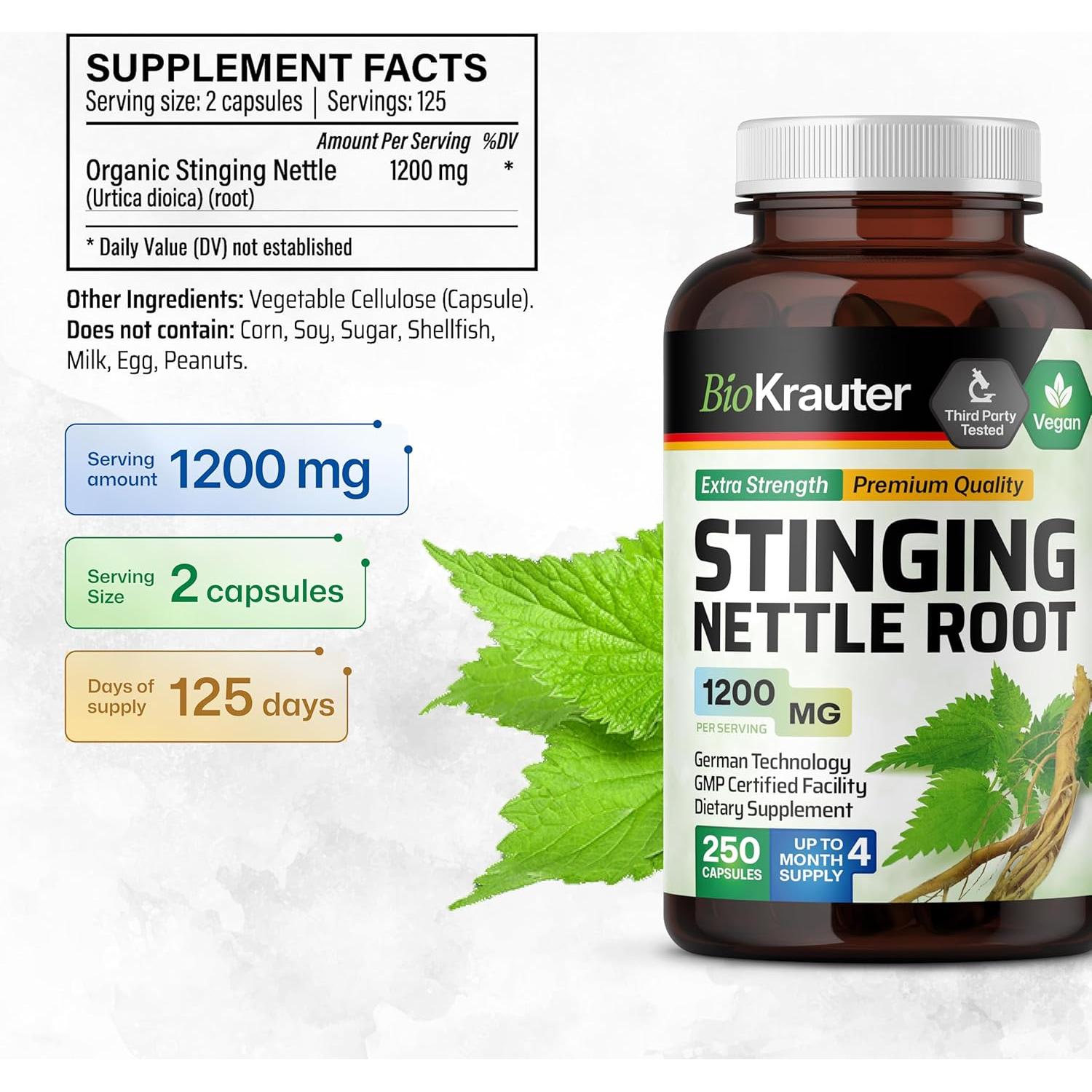 Cápsulas de Ortiga Bio Krauter 1200 mg - 250 Unidades Naturales