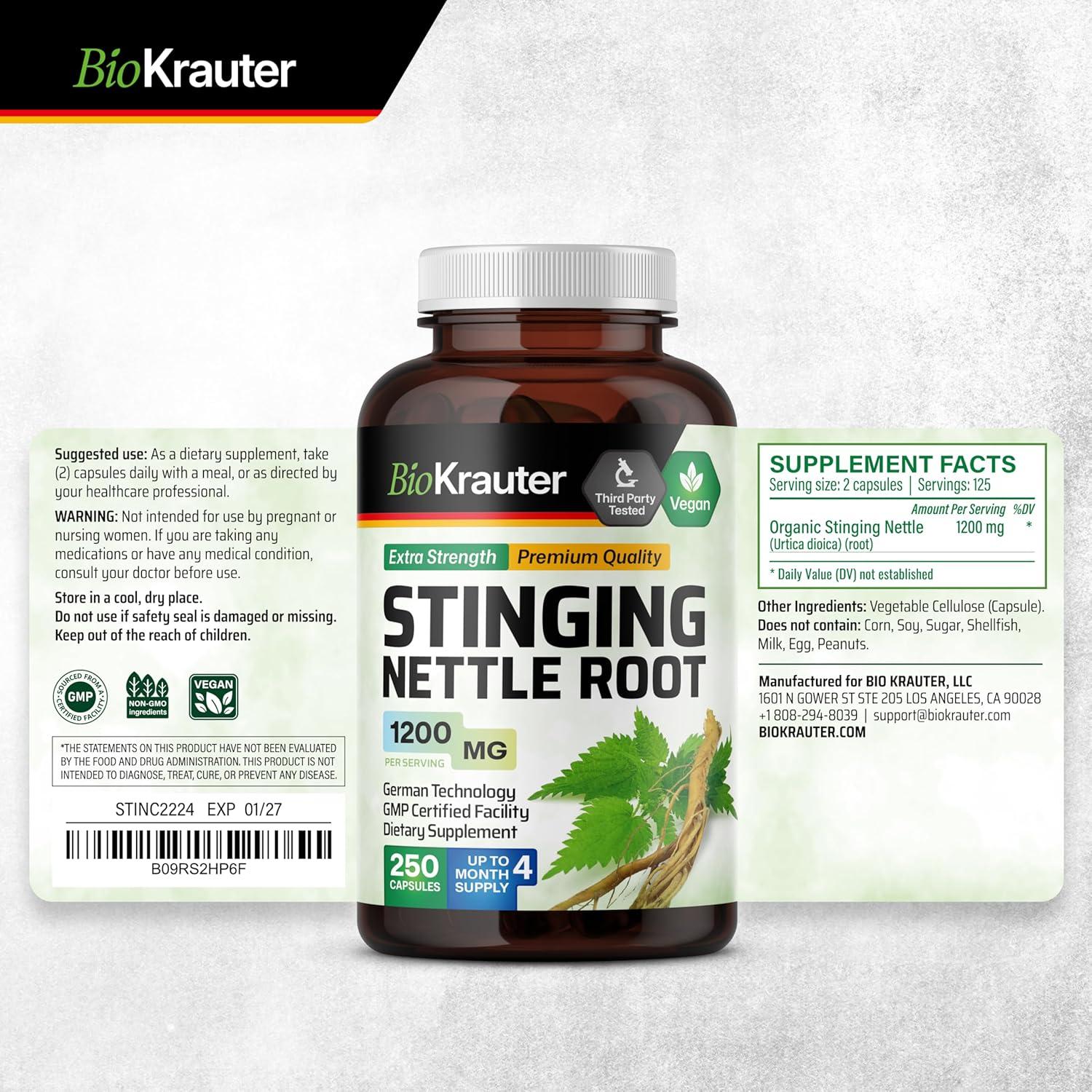 Cápsulas de Ortiga Bio Krauter 1200 mg - 250 Unidades Naturales
