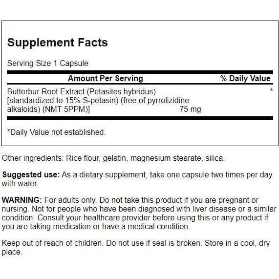 Extracto de Butterbur Swanson 75 mg 60 Cápsulas - Sin PA