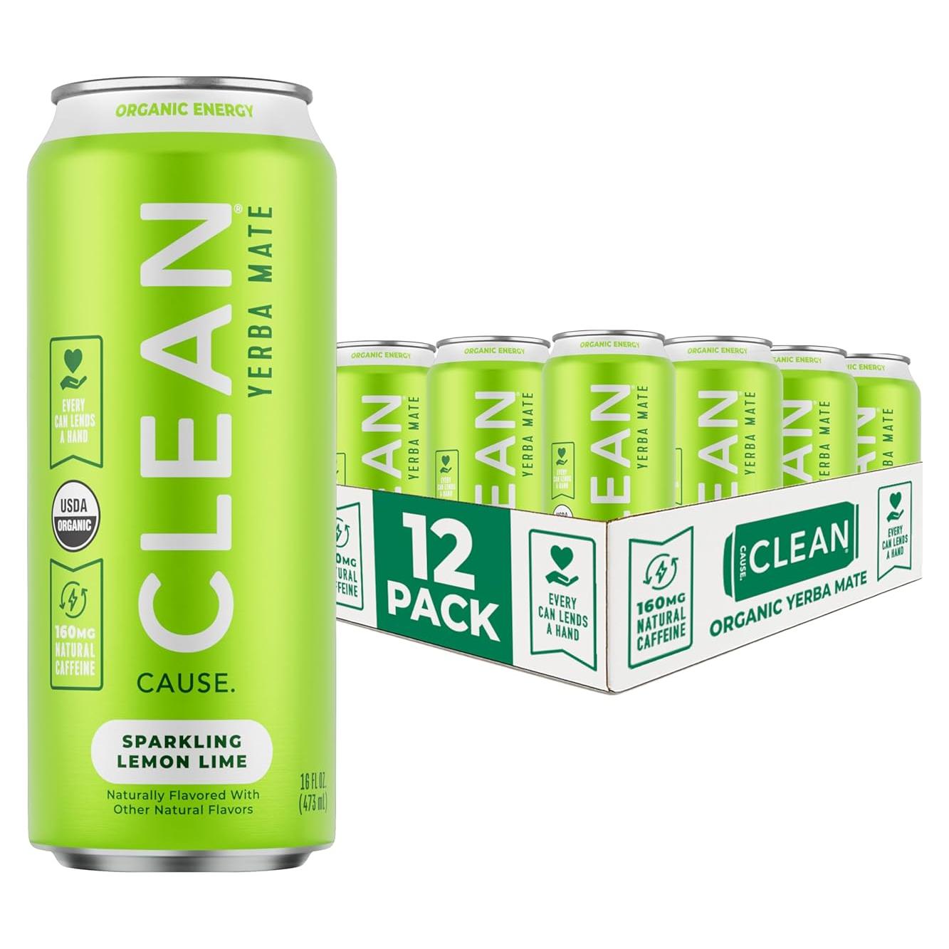 CLEAN Cause Té Espumoso de Yerba Mate Limón Orgánico 12 Latas