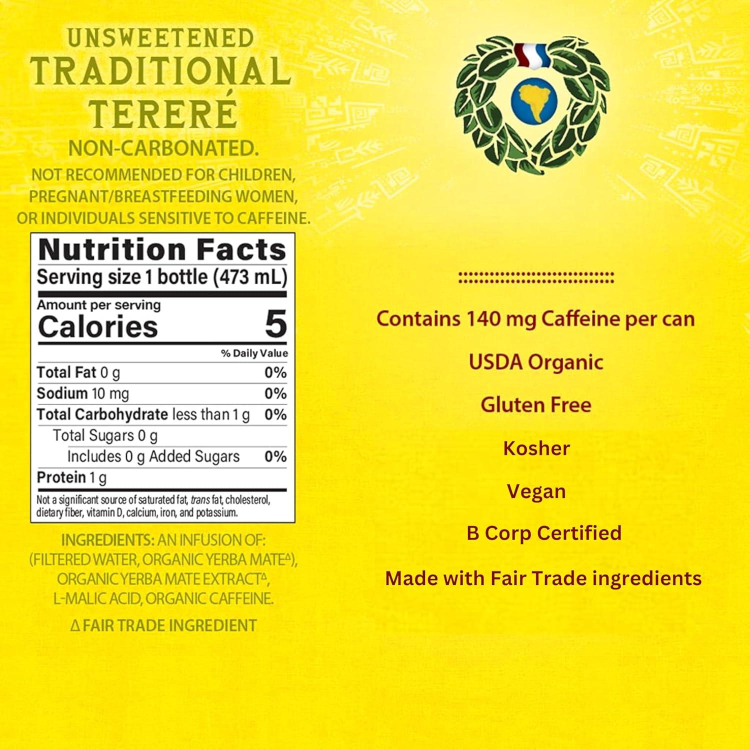 Guayaki Yerba Mate Orgánica Tereré Sin Azúcar 473 ml