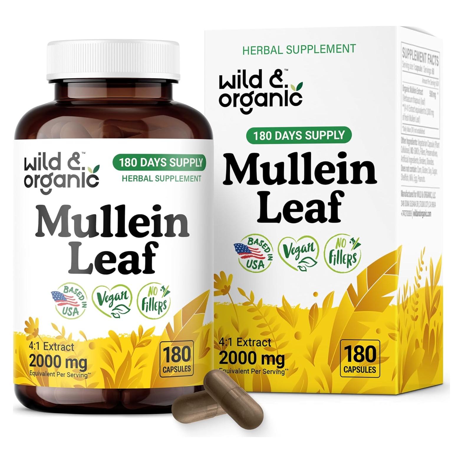 Cápsulas de Mullein Silvestre y Orgánico 2000 mg - 180 Veganas