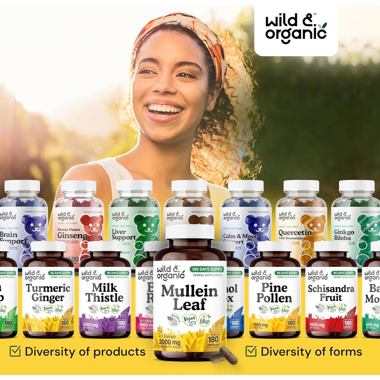 Cápsulas de Mullein Silvestre y Orgánico 2000 mg - 180 Veganas