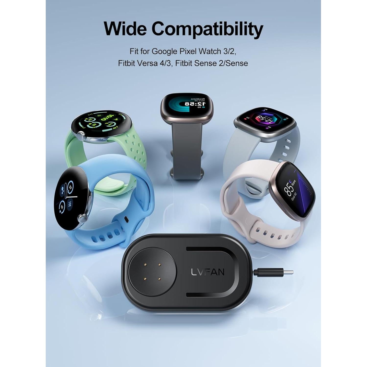 Cargador Retráctil LVFAN para Pixel Watch 3 y Fitbit Versa