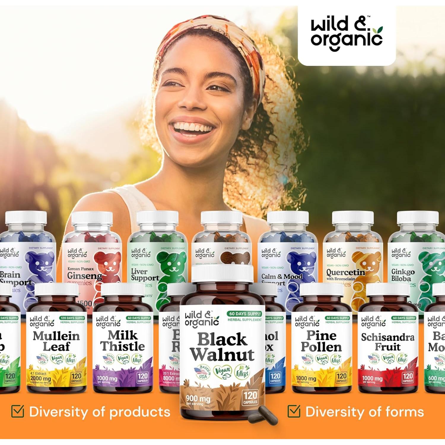 Cápsulas de Nogal Negro Silvestre y Orgánico 900 mg - 120 Unidades