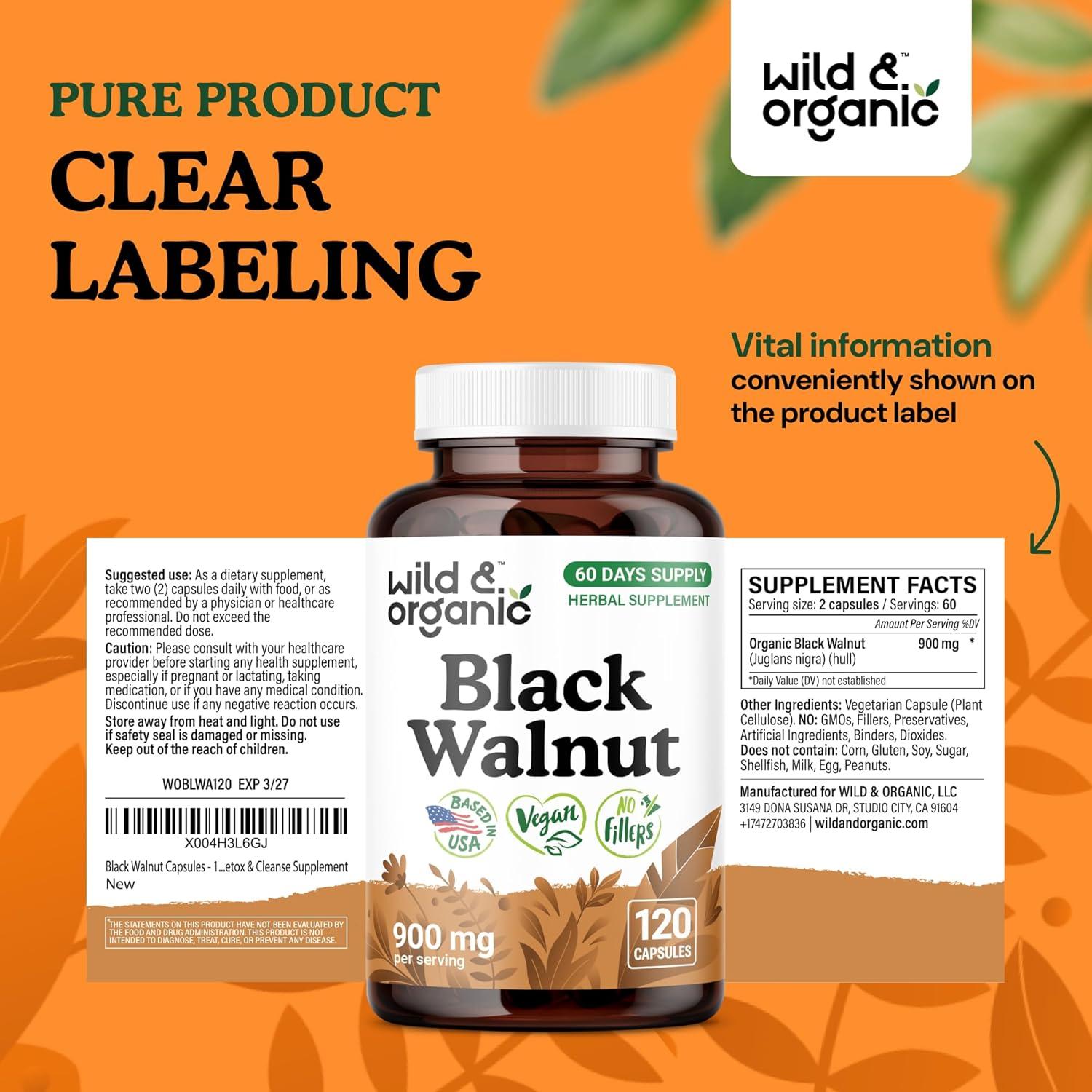 Cápsulas de Nogal Negro Silvestre y Orgánico 900 mg - 120 Unidades