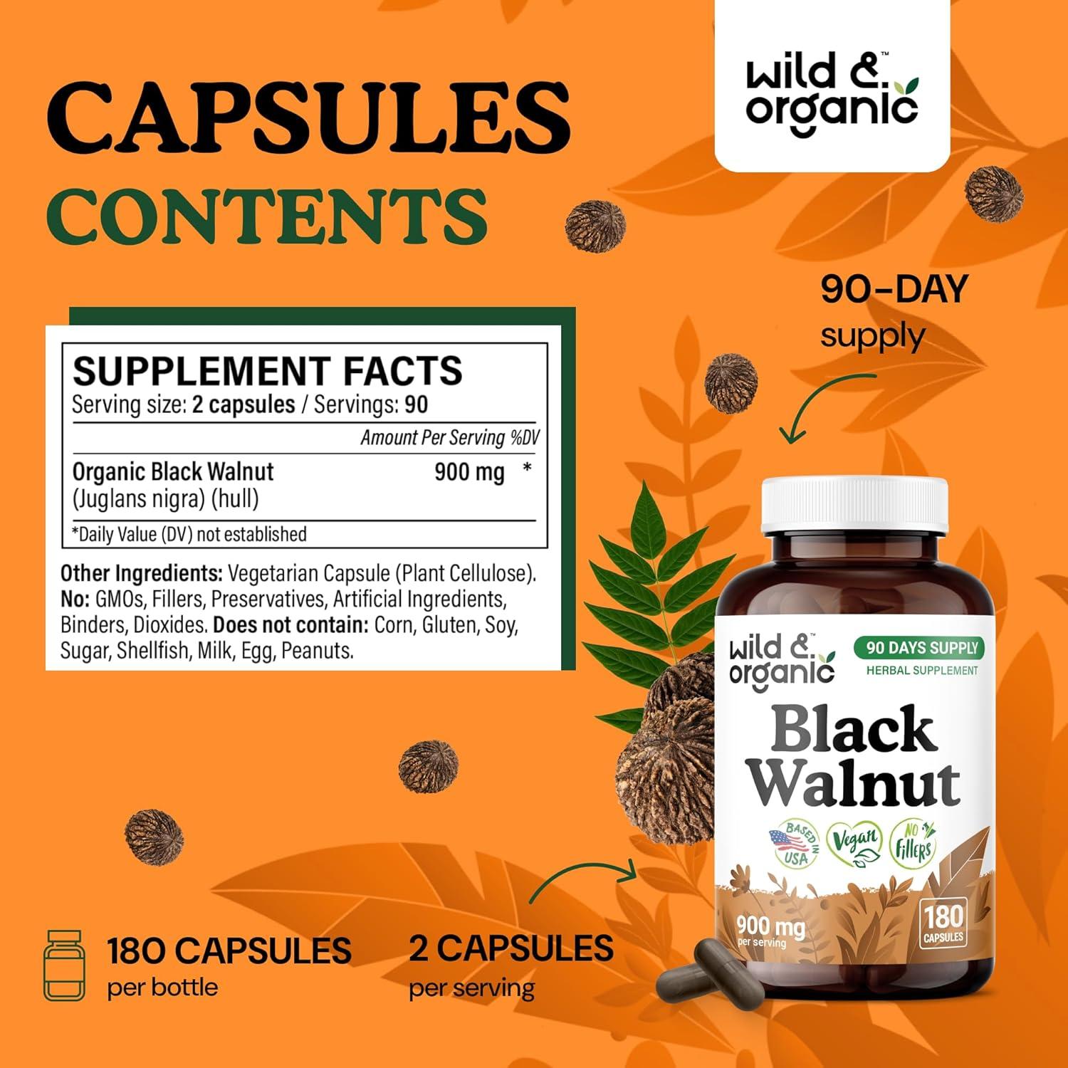 Cápsulas de Nuez Negra Silvestre 900 mg - 180 Unidades Veganas