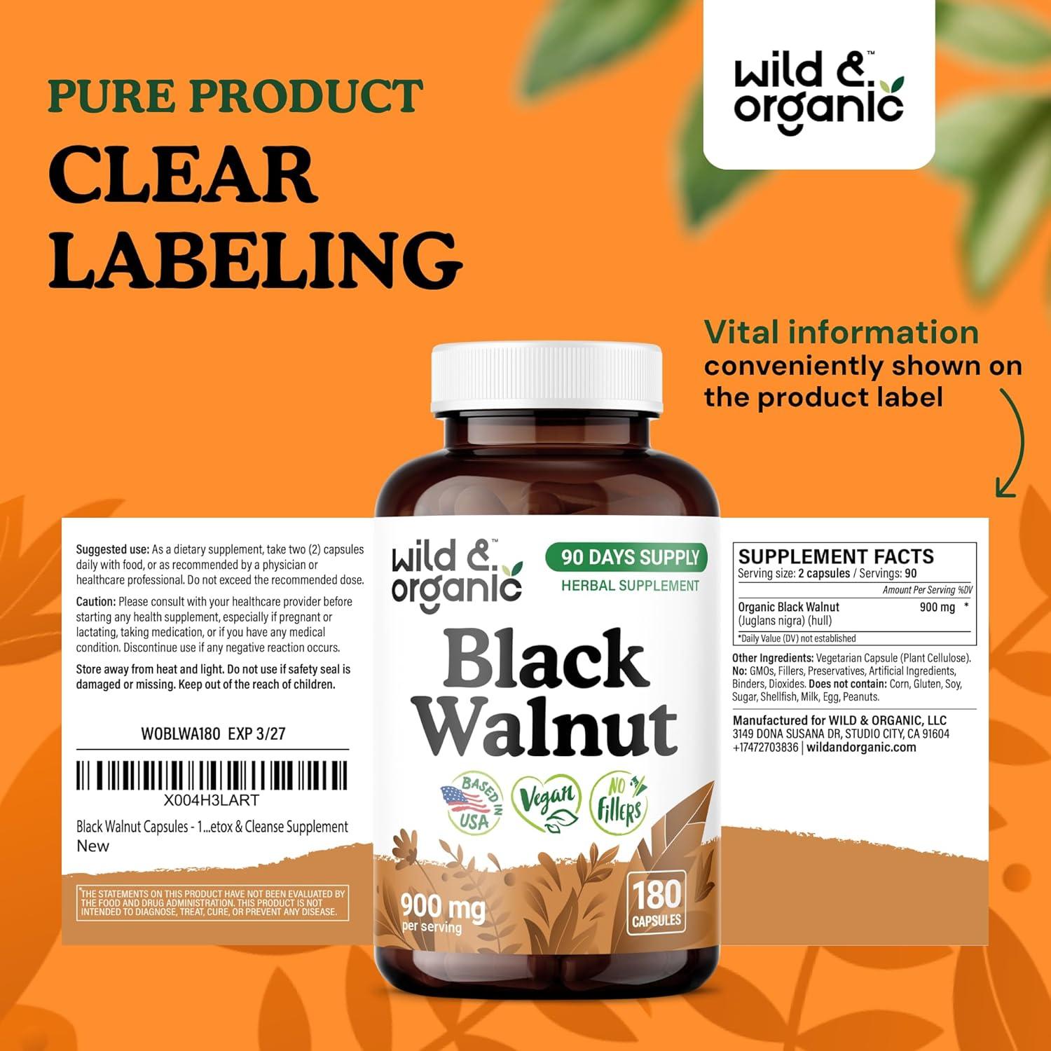 Cápsulas de Nuez Negra Silvestre 900 mg - 180 Unidades Veganas