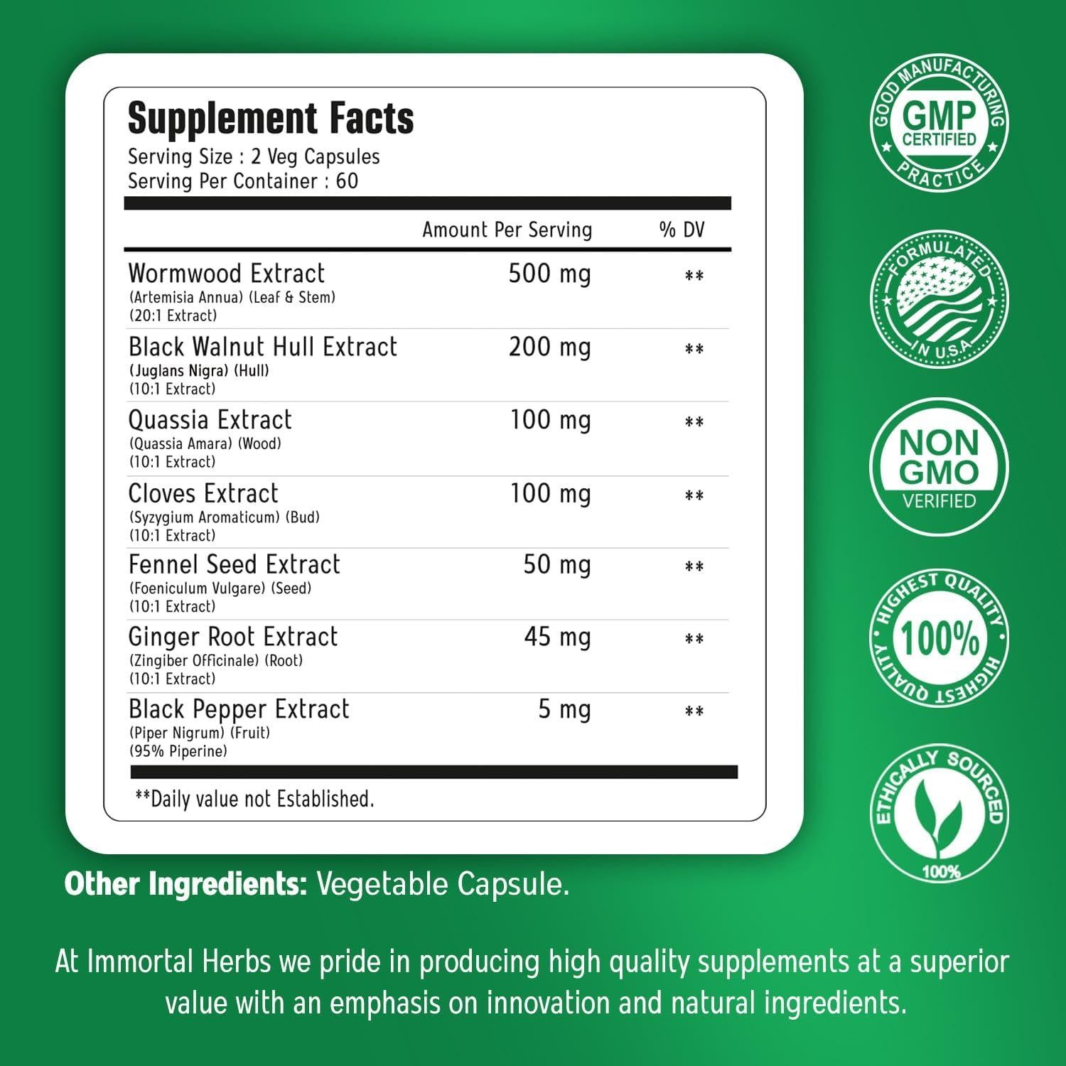 Cápsulas de Ajenjo Dulce Immortal Herbs 120 unidades 7 en 1