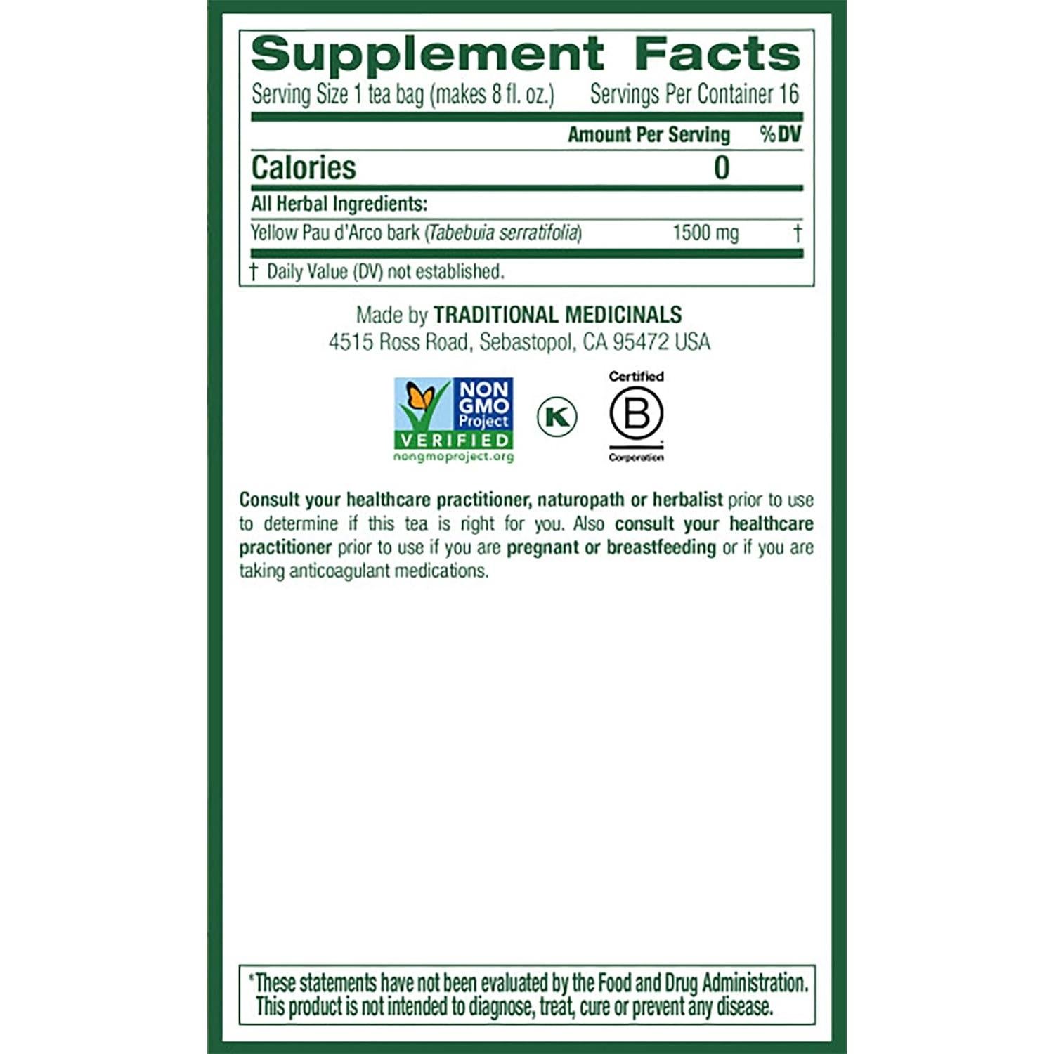 Té Herbal Pau d'Arco Amarillo Medicinales Tradicionales 48 Bolsitas