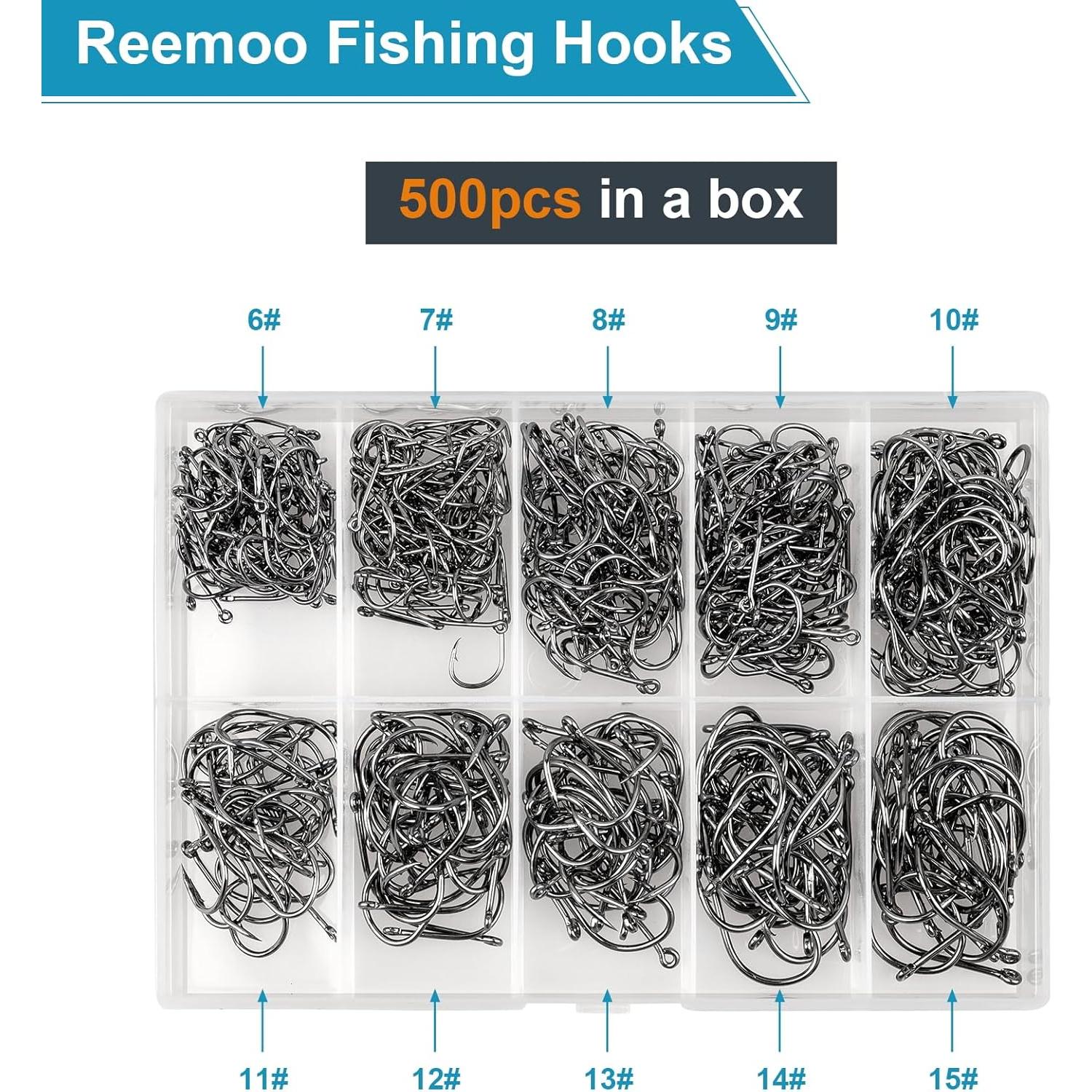 500 Anzuelos de Pesca ReeMoo de Acero al Carbono - 10 Tamaños