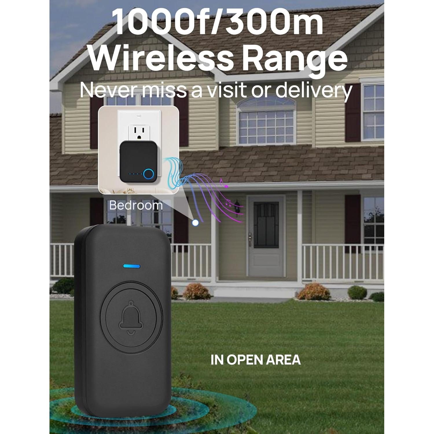 Timbre Inalámbrico FOVKSUC Negro 1000ft 60 Melodías