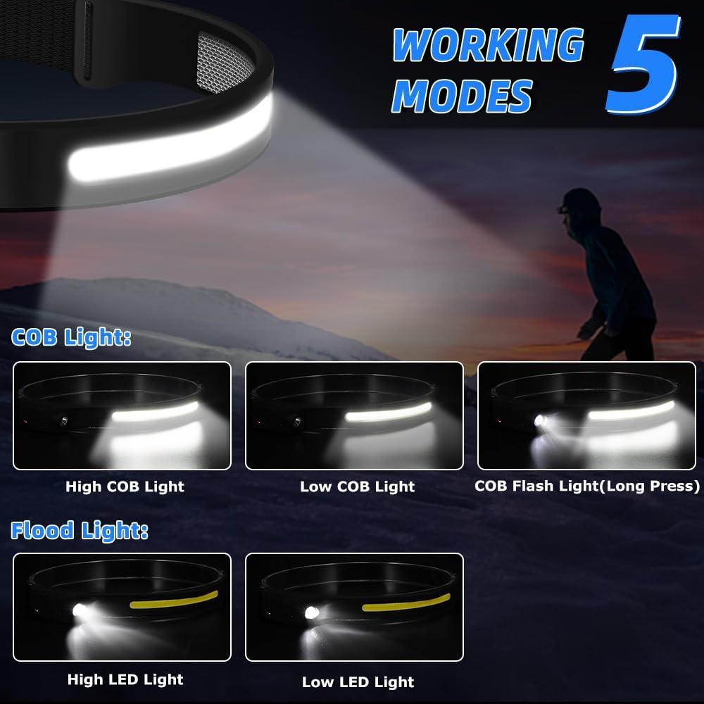 Linterna Frontal Recargable UUYEE 3Pack LED 230° 5 Modos