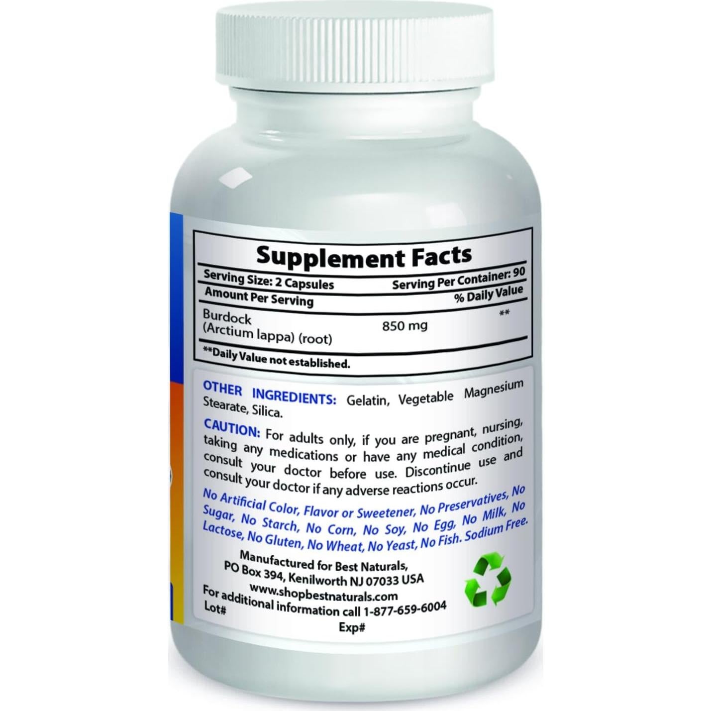 Raíz de Bardana Best Naturals 425 mg - 180 Cápsulas