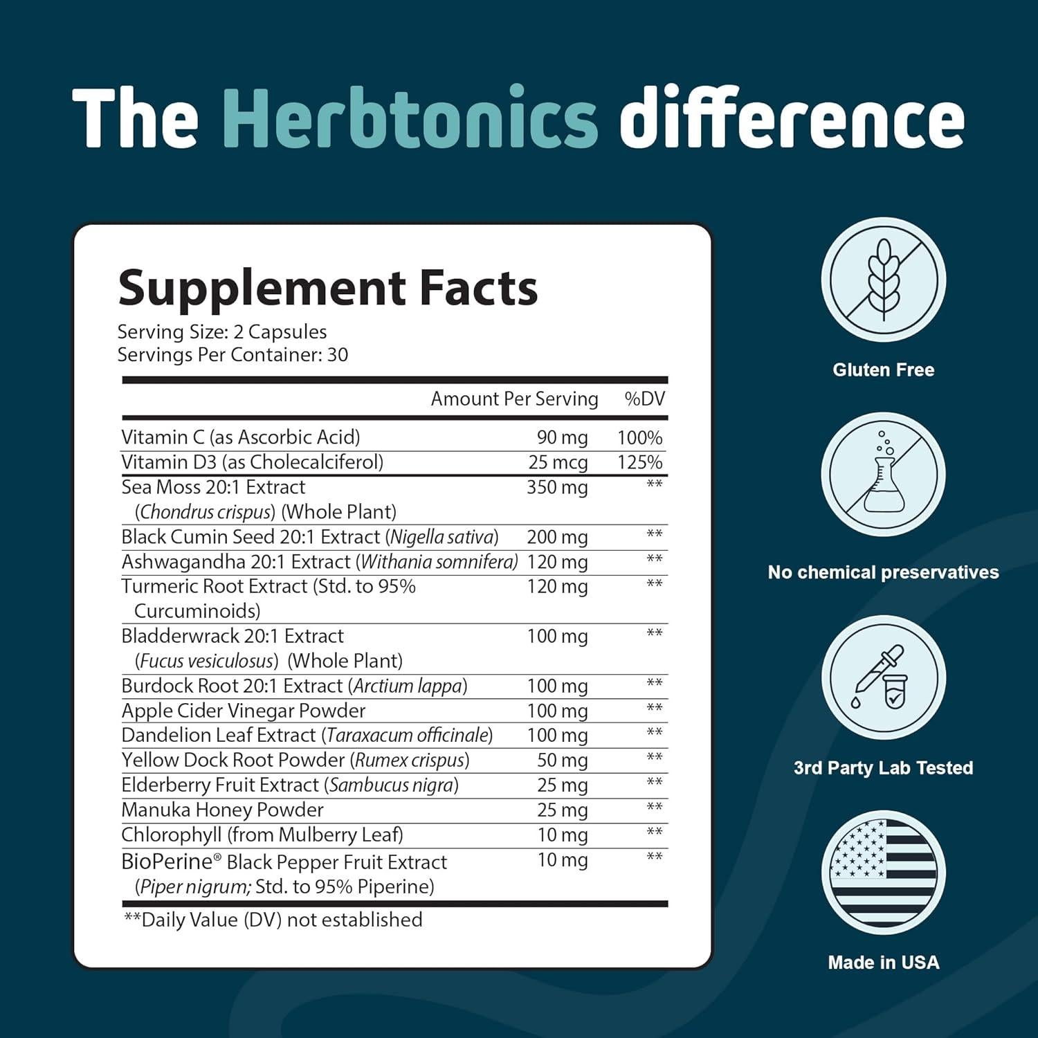 Cápsulas de Musgo Marino Herbtonics 60 Unidades - Inmunidad y Estrés