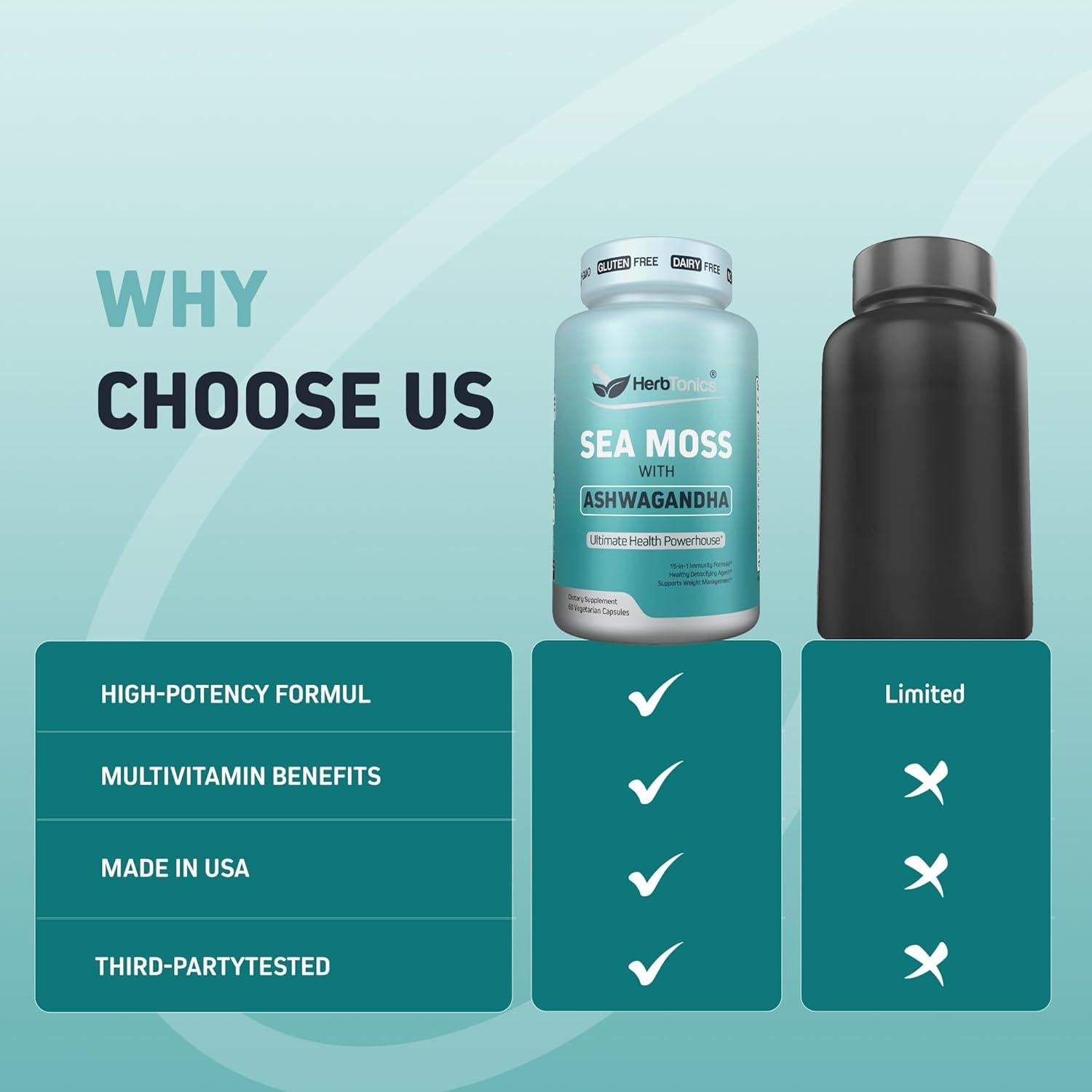 Cápsulas de Musgo Marino Herbtonics 60 Unidades - Inmunidad y Estrés