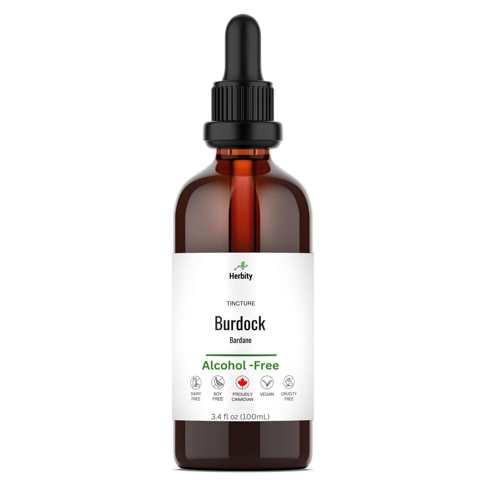 Tintura de raíz de bardana Herbity 100 ml - Sin alcohol, vegano