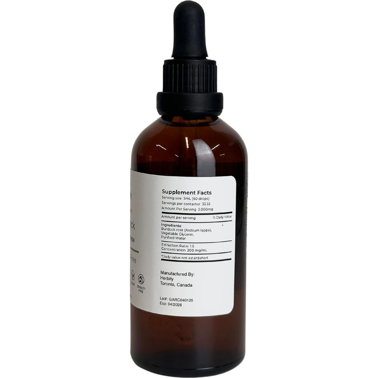 Tintura de raíz de bardana Herbity 100 ml - Sin alcohol, vegano