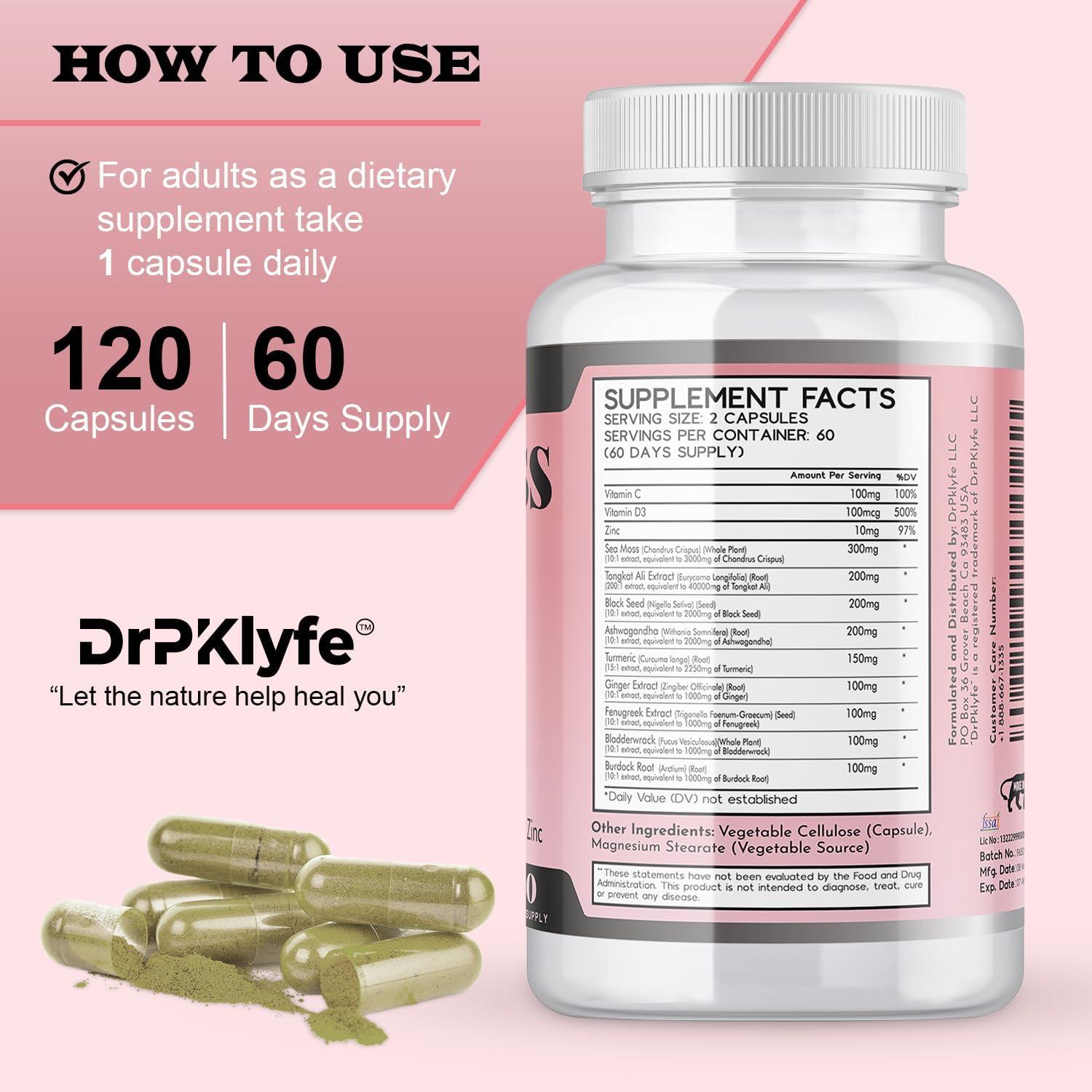 Cápsulas de Musgo Marino DrPKLyfe 120 Unidades - Energía y Vitalidad