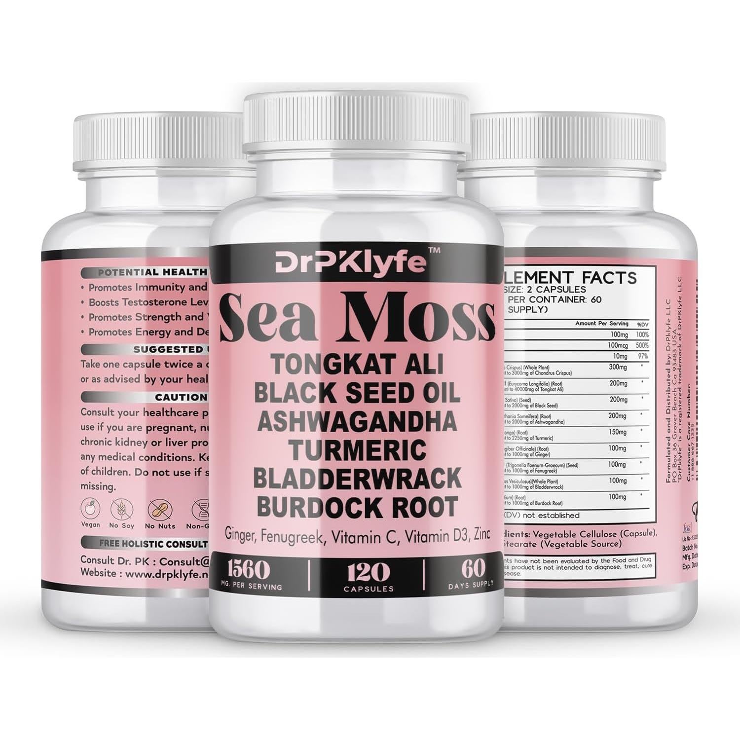 Cápsulas de Musgo Marino DrPKLyfe 120 Unidades - Energía y Vitalidad