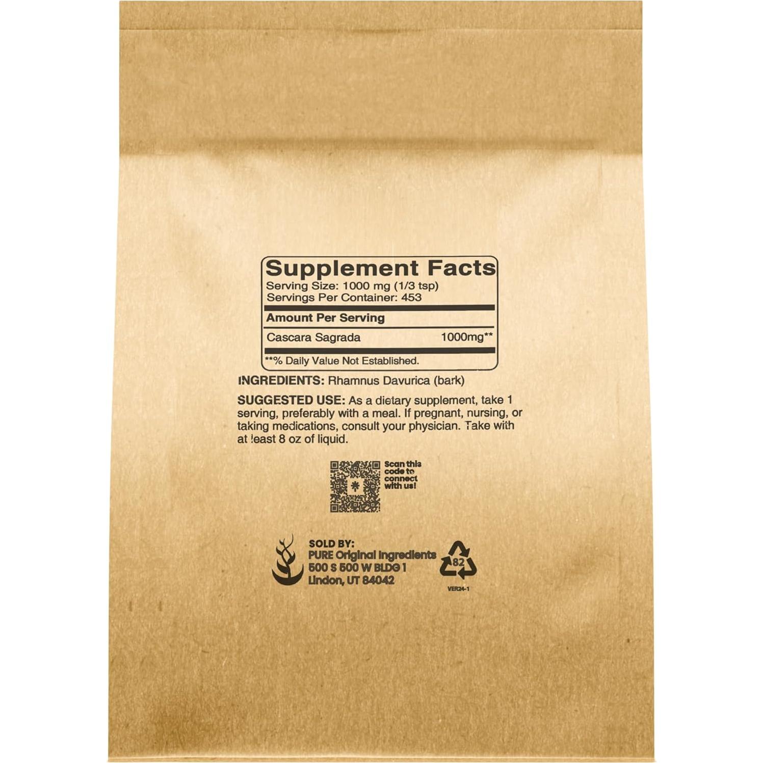 Cáscara Sagrada 450g Ingredientes Originales Puros Sin Gluten