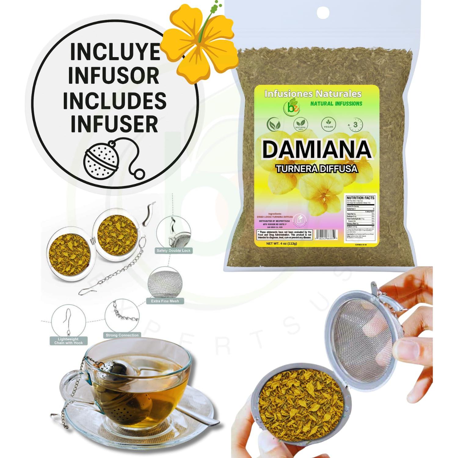 Té de Hoja de Damiana 113g Bexperts - Infusor Acero Inoxidable