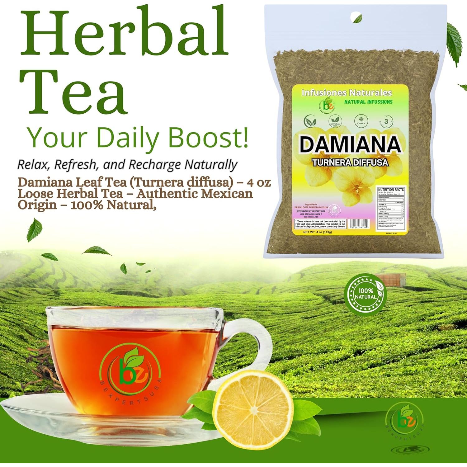 Té de Hoja de Damiana 113g Bexperts - Infusor Acero Inoxidable