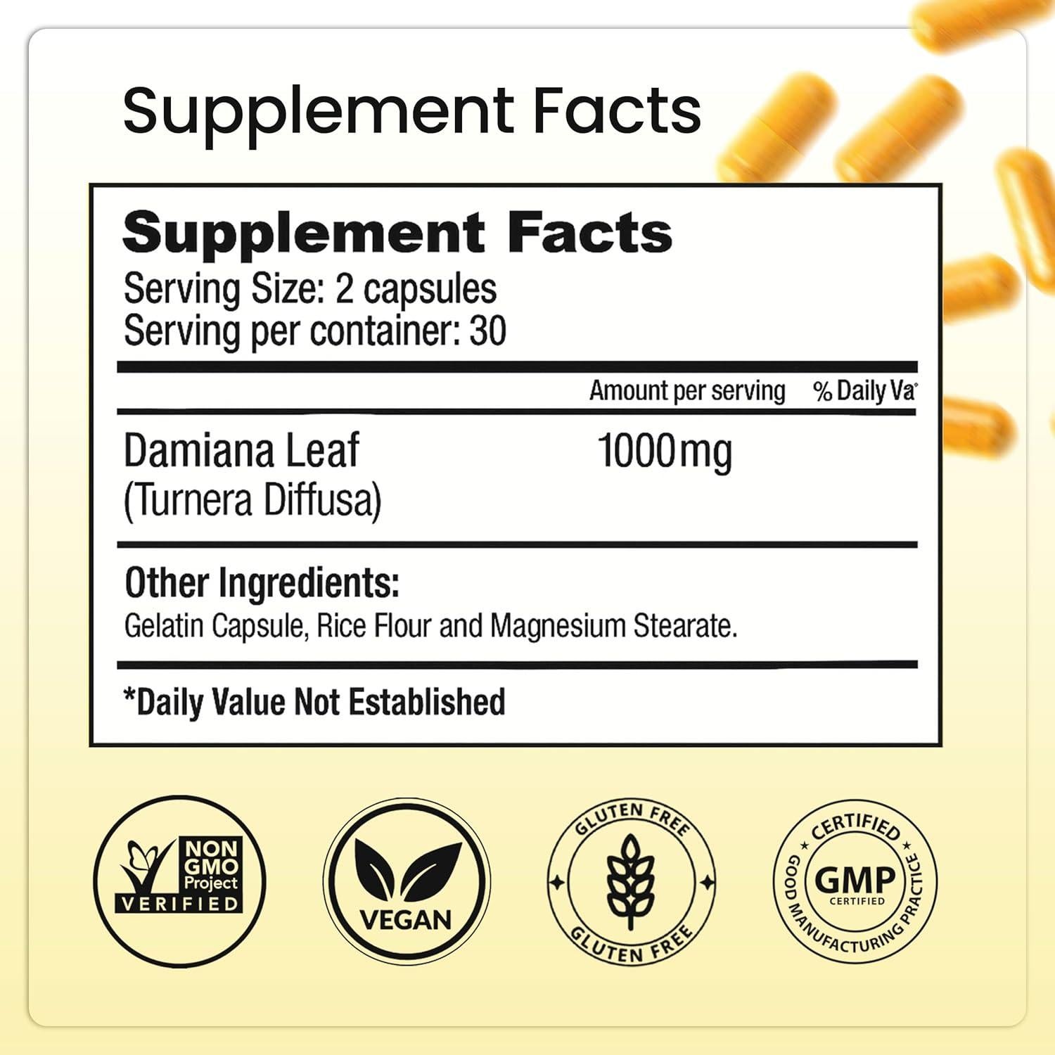 Hojas de Damiana Bella Todo Natural 60 Cápsulas 312g