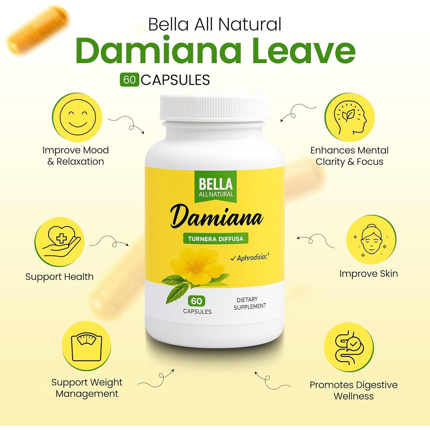 Hojas de Damiana Bella Todo Natural 60 Cápsulas 312g