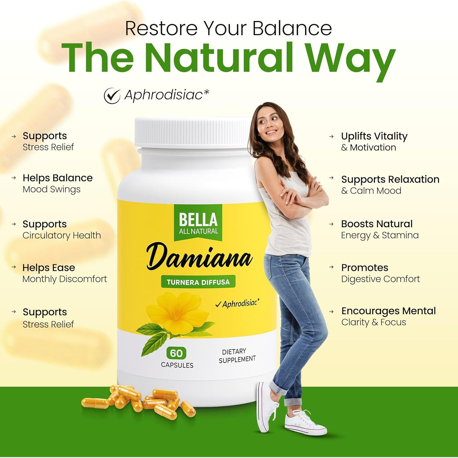 Hojas de Damiana Bella Todo Natural 60 Cápsulas 312g