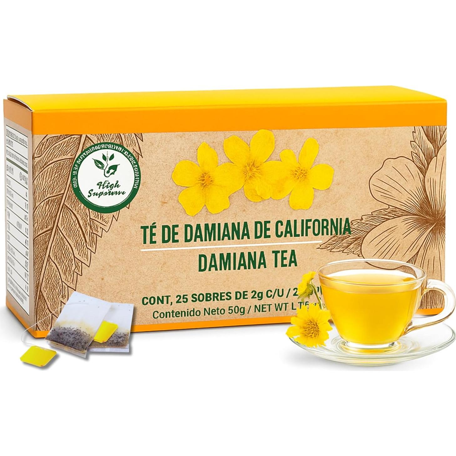Té de Damiana 100% Natural - 3 Paquetes de 25 Bolsitas - Sin Cafeína - Hecho en México