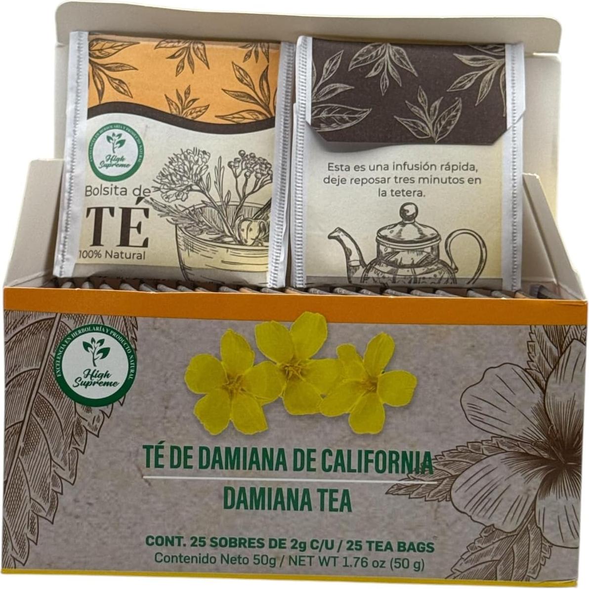 Té de Damiana 100% Natural - 3 Paquetes de 25 Bolsitas - Sin Cafeína - Hecho en México