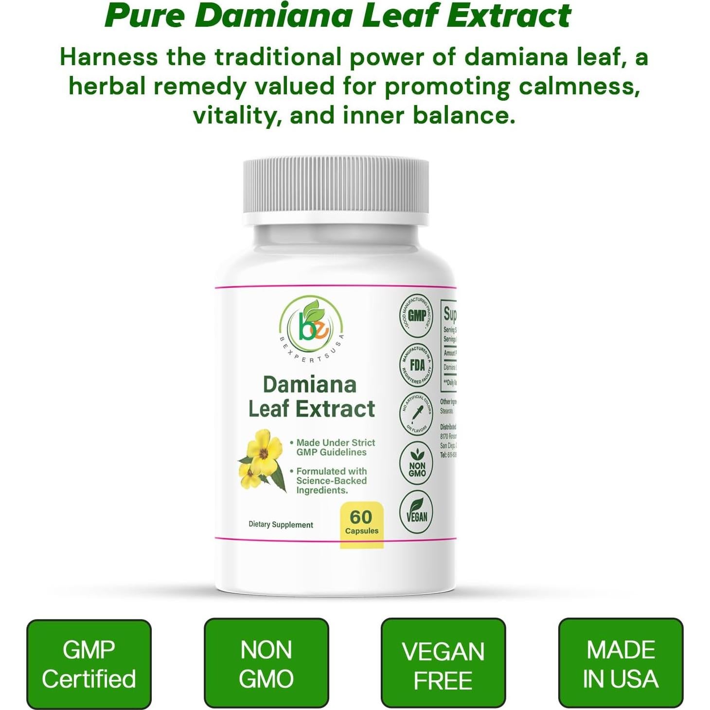 Cápsulas de Hoja de Damiana BEXPERTUSA - 60 Unidades - Energía y Bienestar