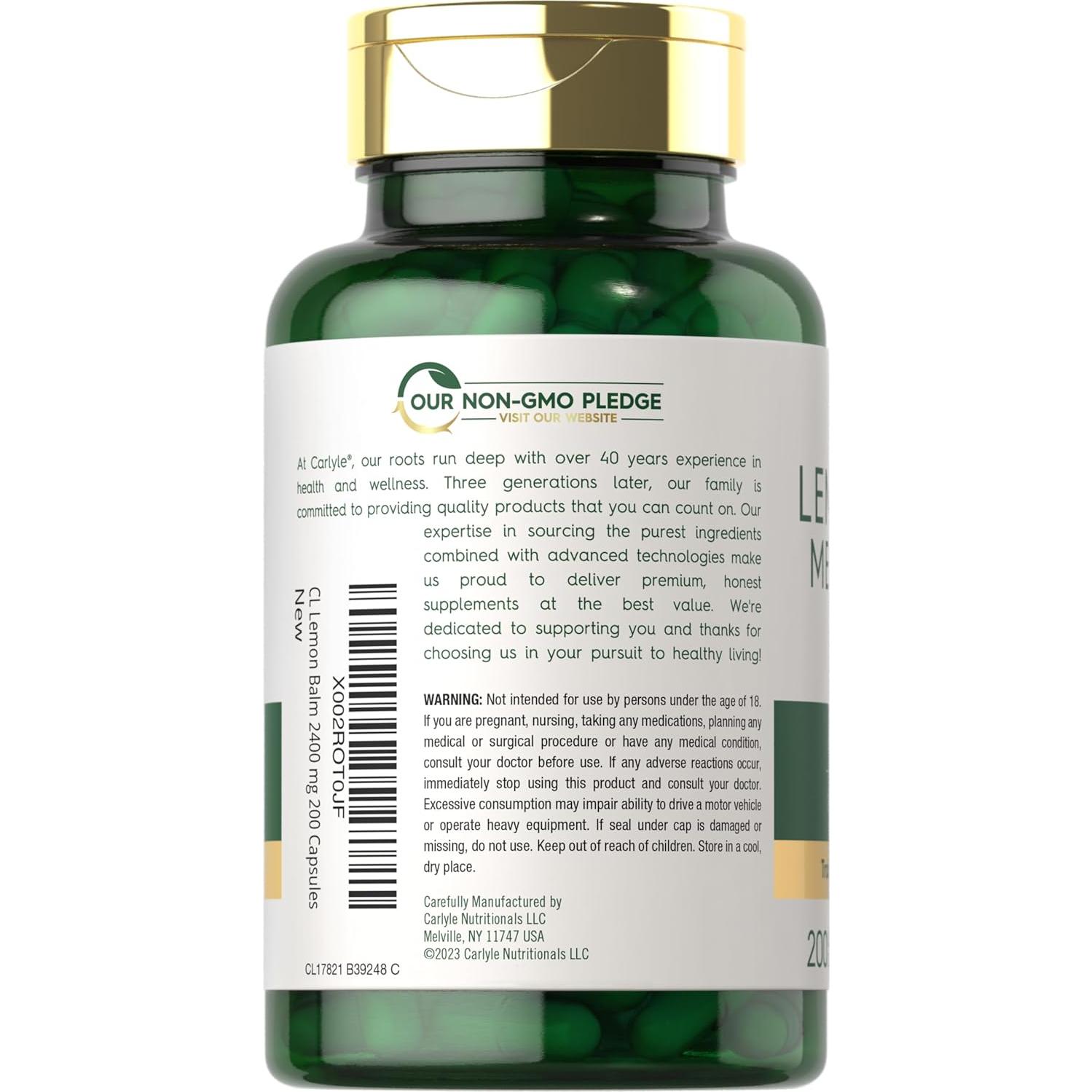 Cápsulas de Bálsamo de Limón Carlyle 200 Unidades Sin OGM