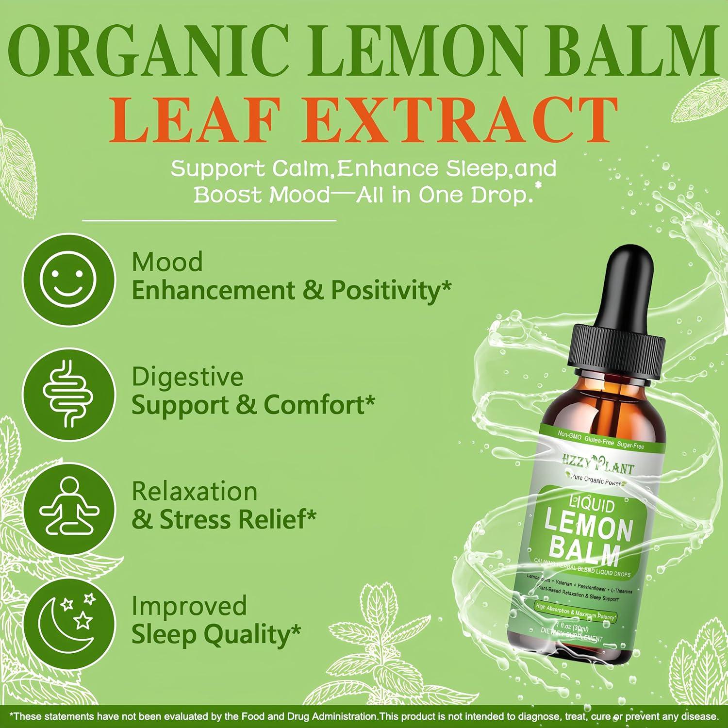 Tintura de Melisa Orgánica HZZYPLANT - Gotas Líquidas 30ml