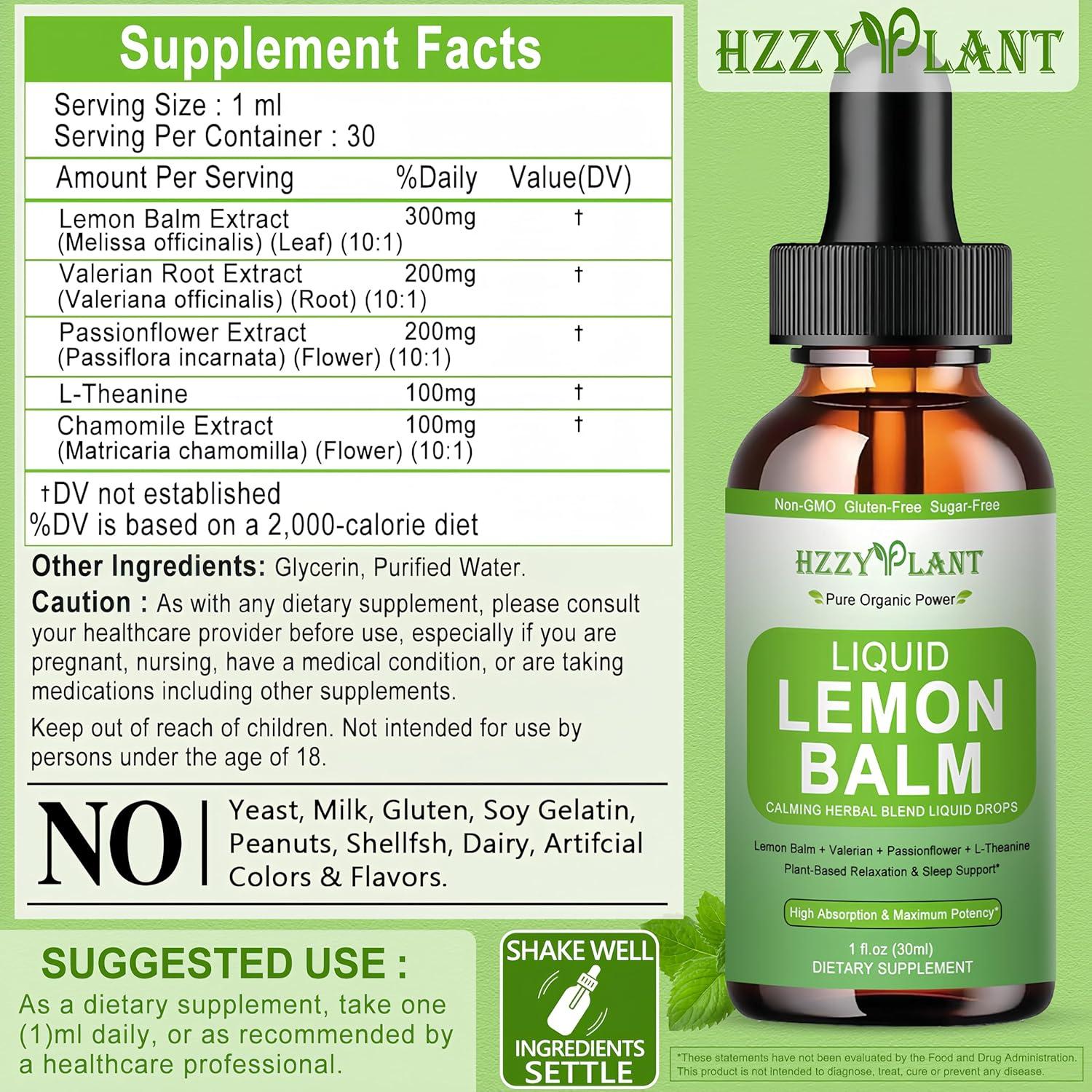 Tintura de Melisa Orgánica HZZYPLANT - Gotas Líquidas 30ml