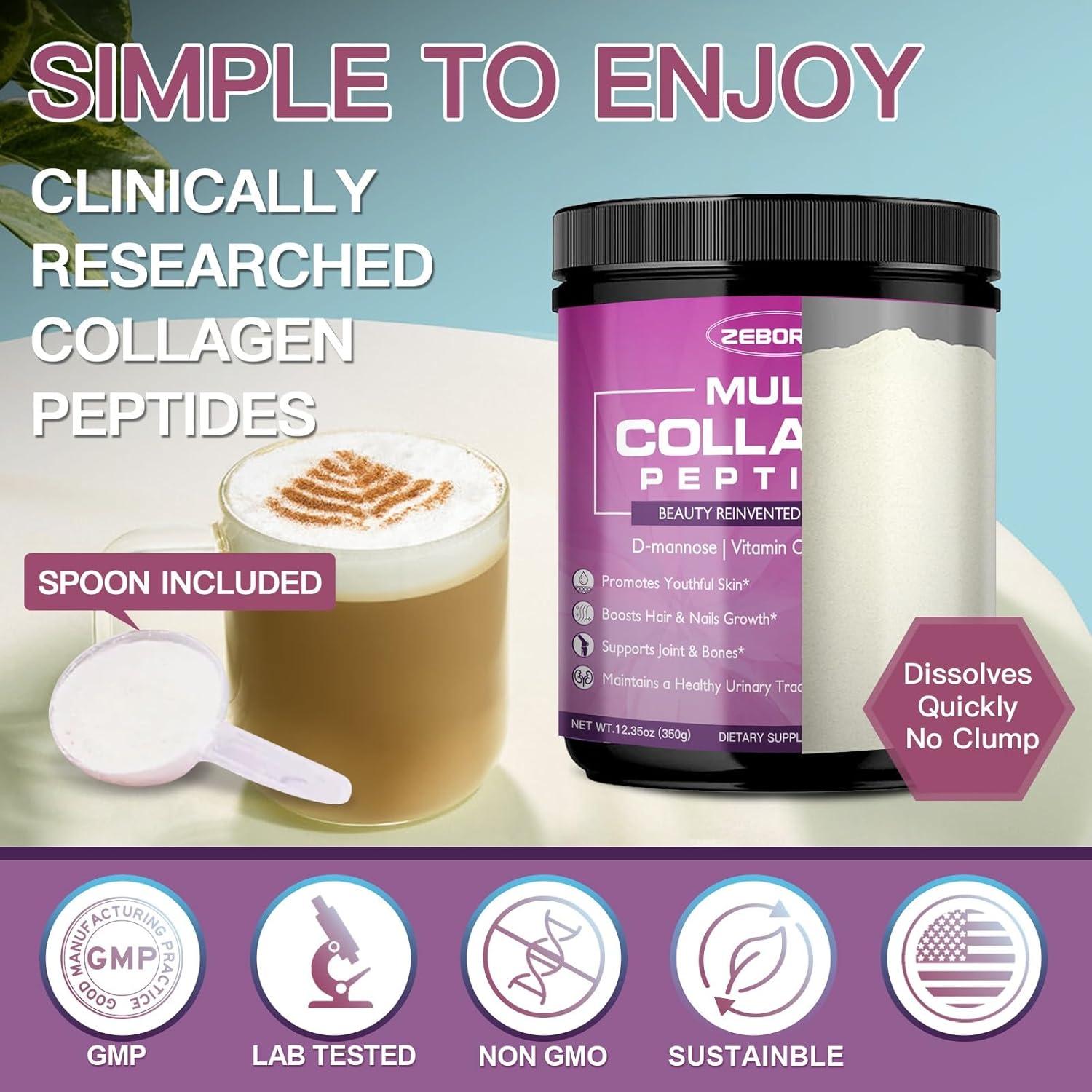 ZEBORA Polvo de Colágeno Múltiple 348.7g - Salud Piel y Cabello