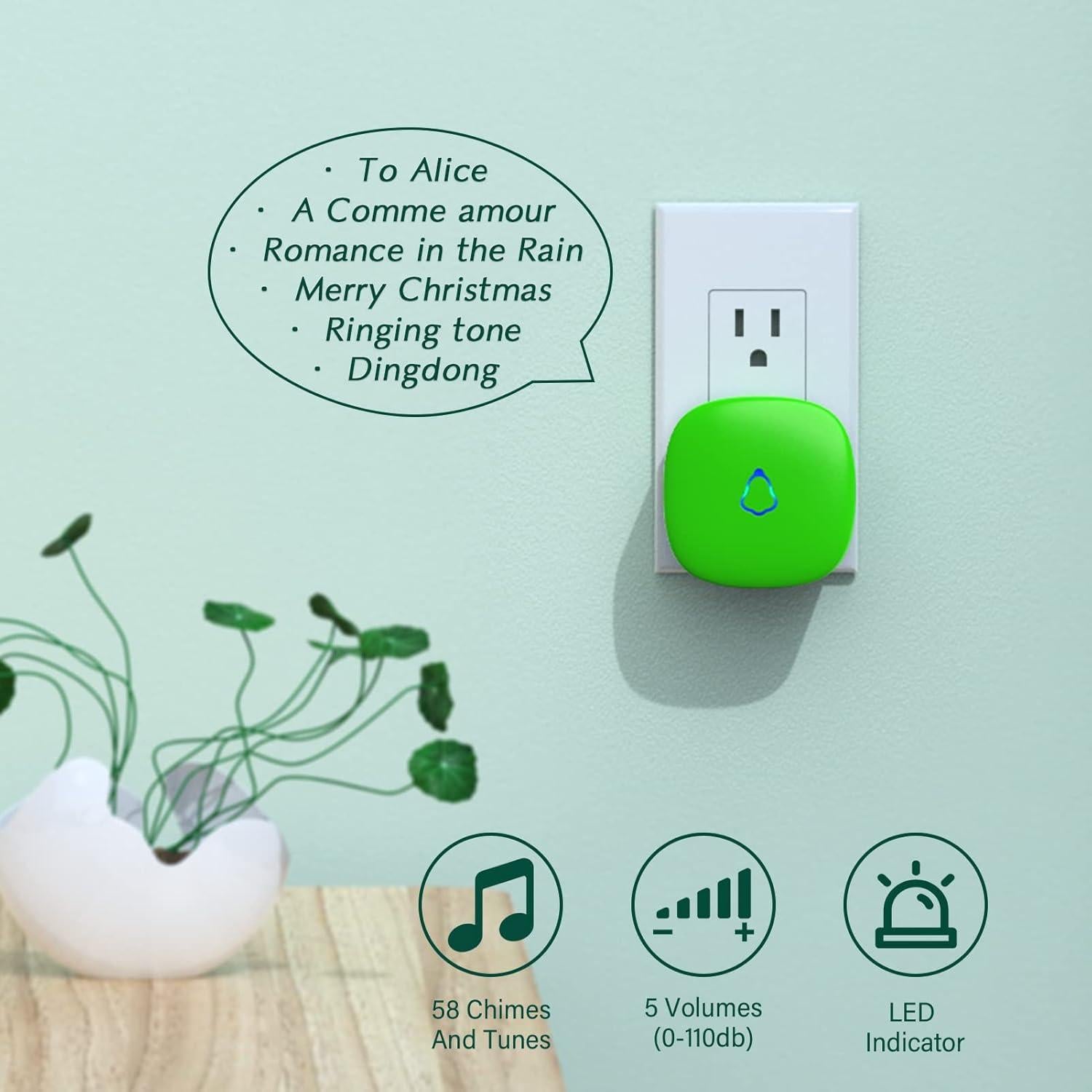 Timbre Inalámbrico SECRUI M520+F55 Verde 58 Melodías