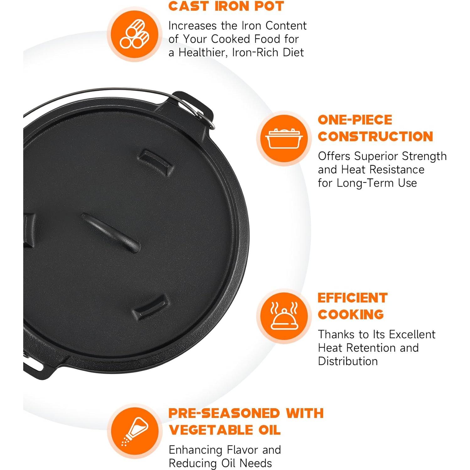 Olla de Hierro Fundido Dartmoor 9 QT con Tapa y Levantador