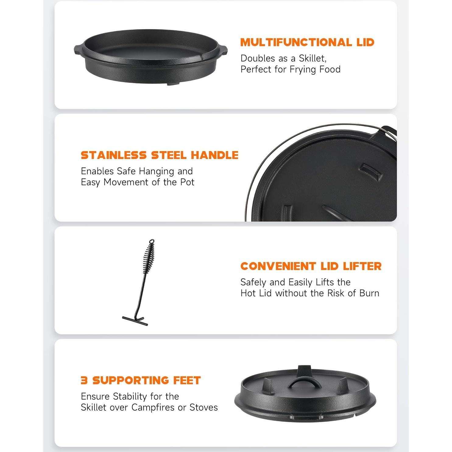 Olla de Hierro Fundido Dartmoor 9 QT con Tapa y Levantador