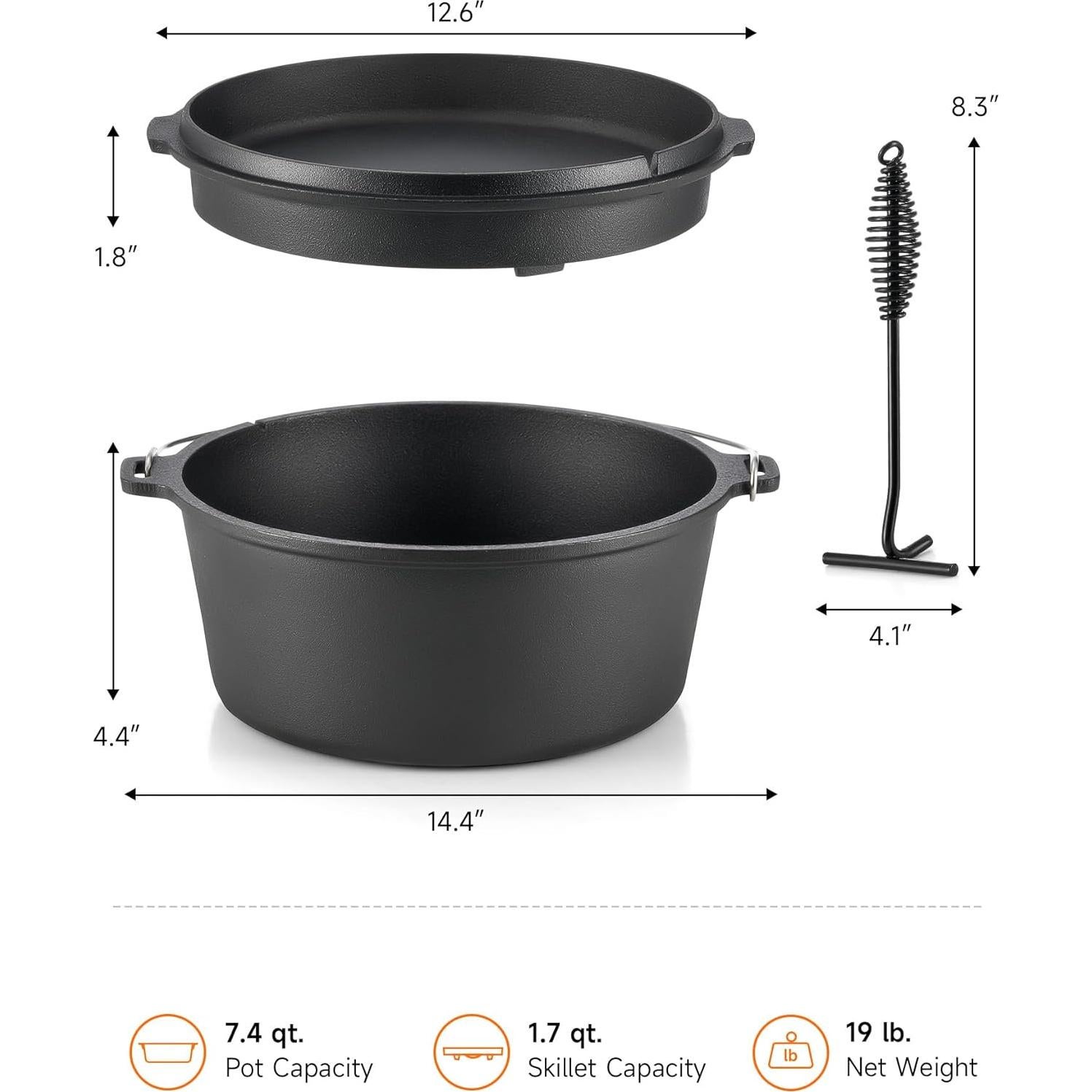 Olla de Hierro Fundido Dartmoor 9 QT con Tapa y Levantador