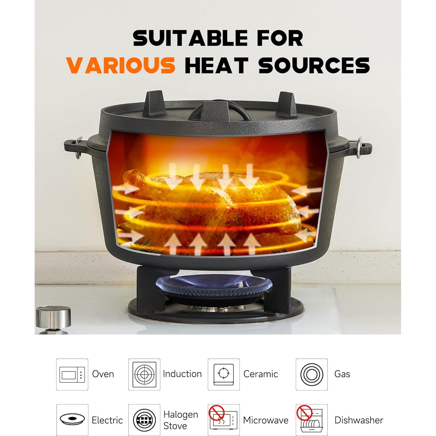 Olla de Hierro Fundido Dartmoor 9 QT con Tapa y Levantador