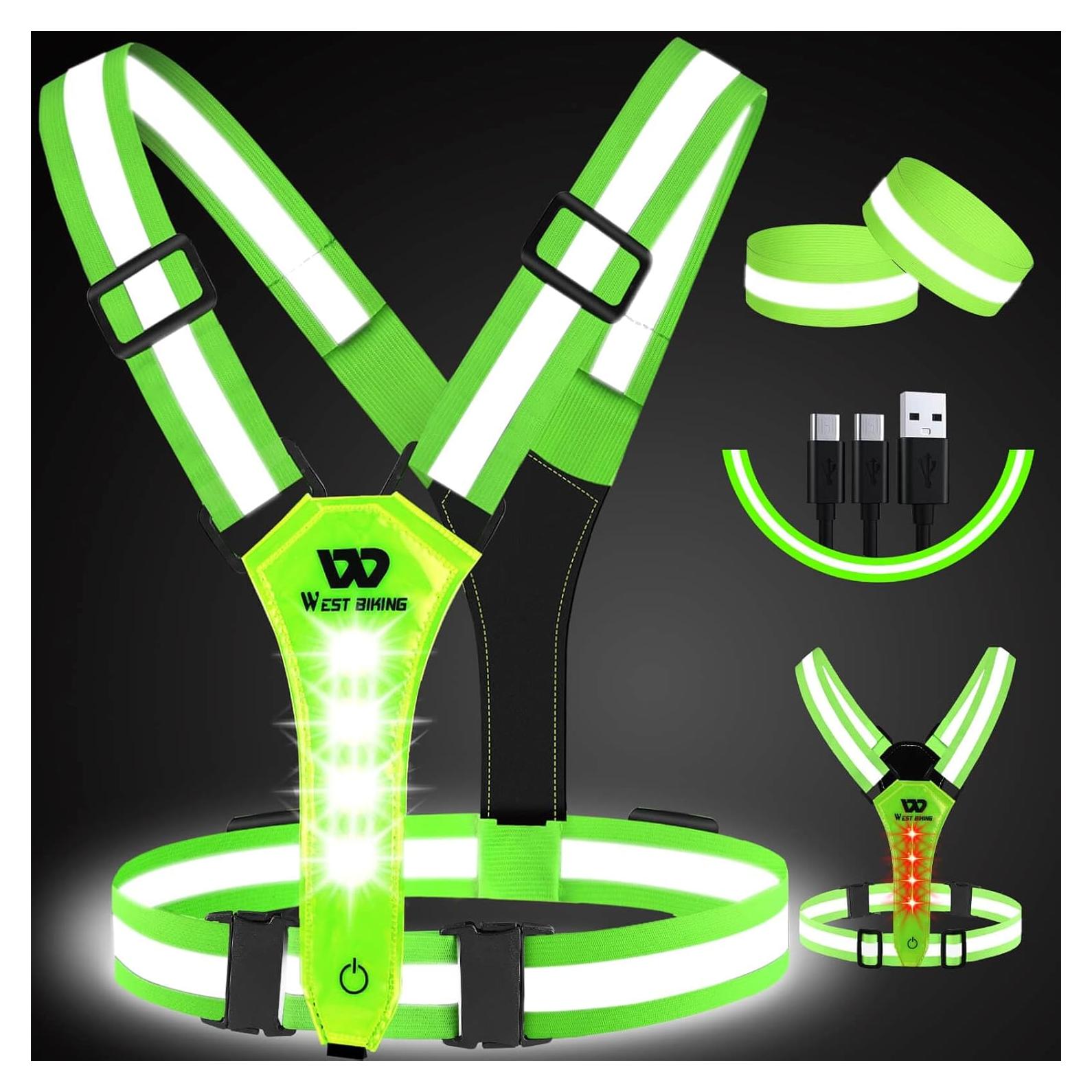 Chaleco Reflectante LED West Biking Verde - Correr Seguro