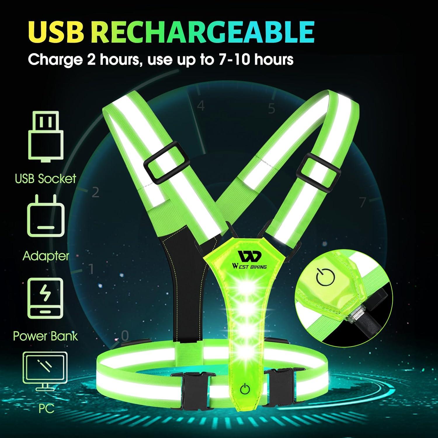 Chaleco Reflectante LED West Biking Verde - Correr Seguro