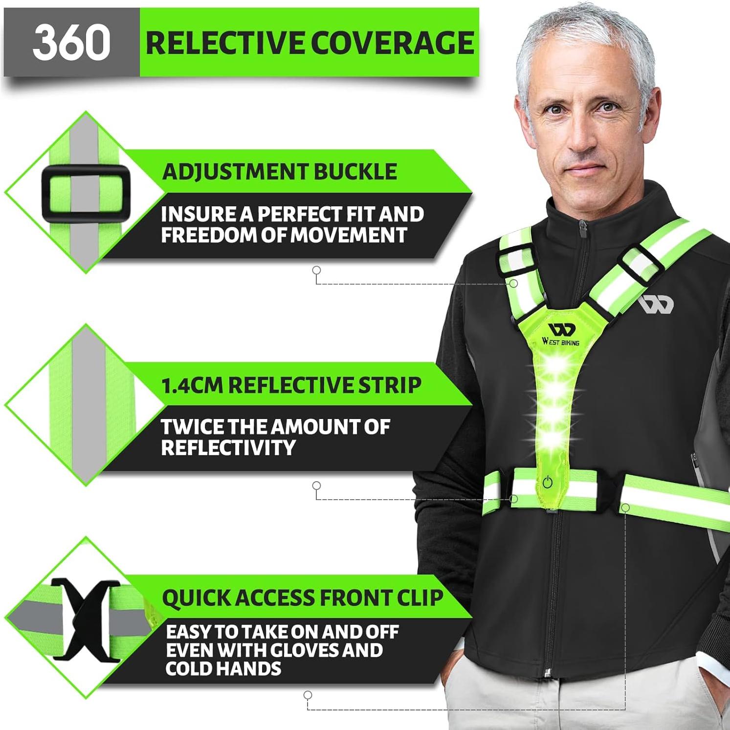 Chaleco Reflectante LED West Biking Verde - Correr Seguro
