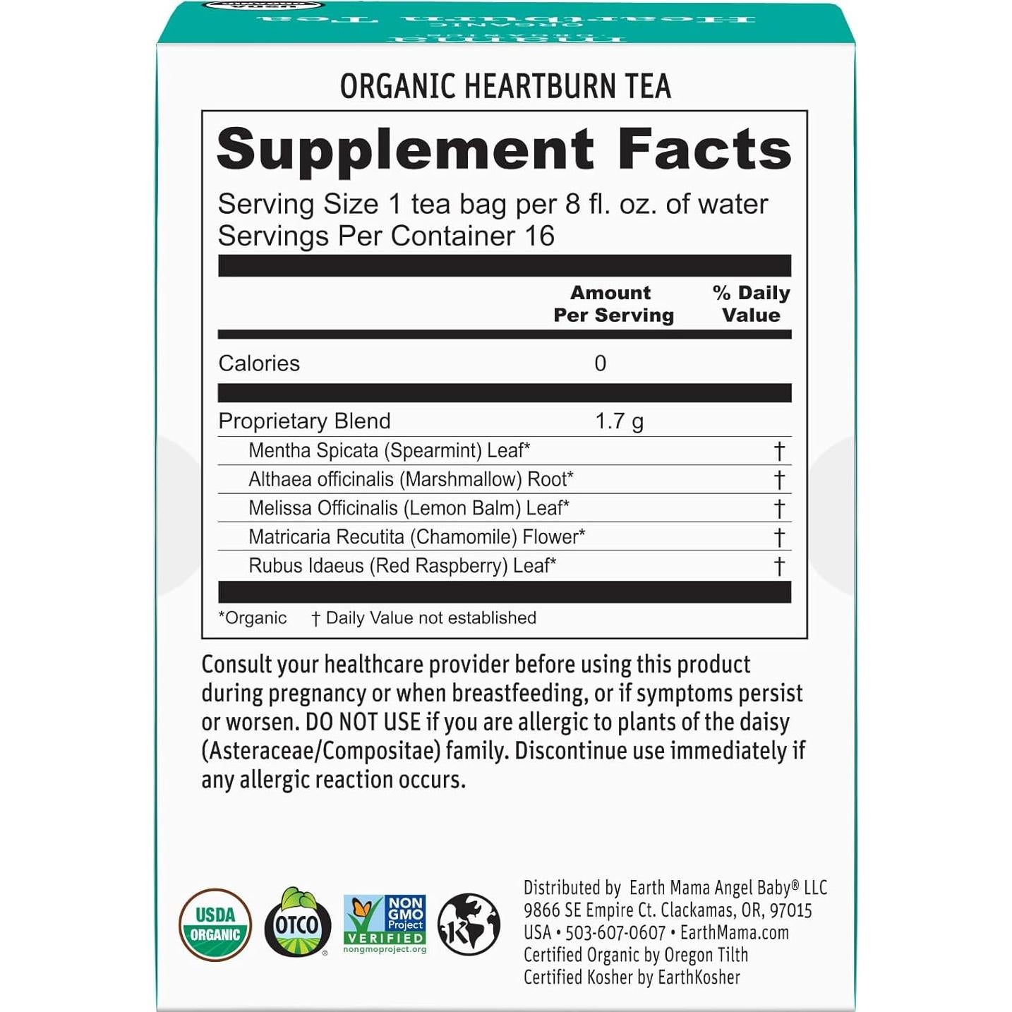 Té Orgánico para la Acidez Earth Mama | 96 Bolsitas Calmantes