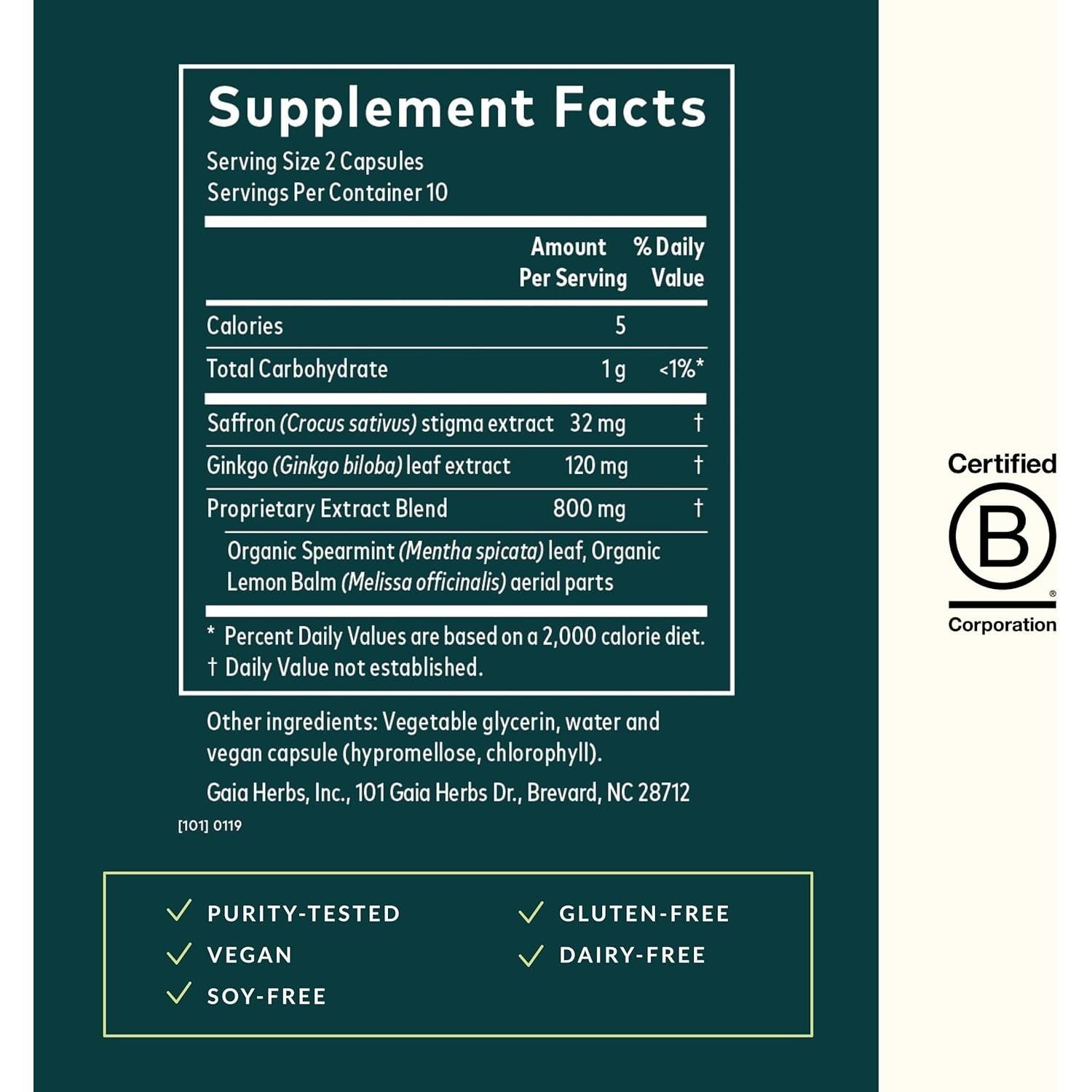 Suplemento Cognitivo Gaia Herbs Nootropic Focus 20 Cápsulas