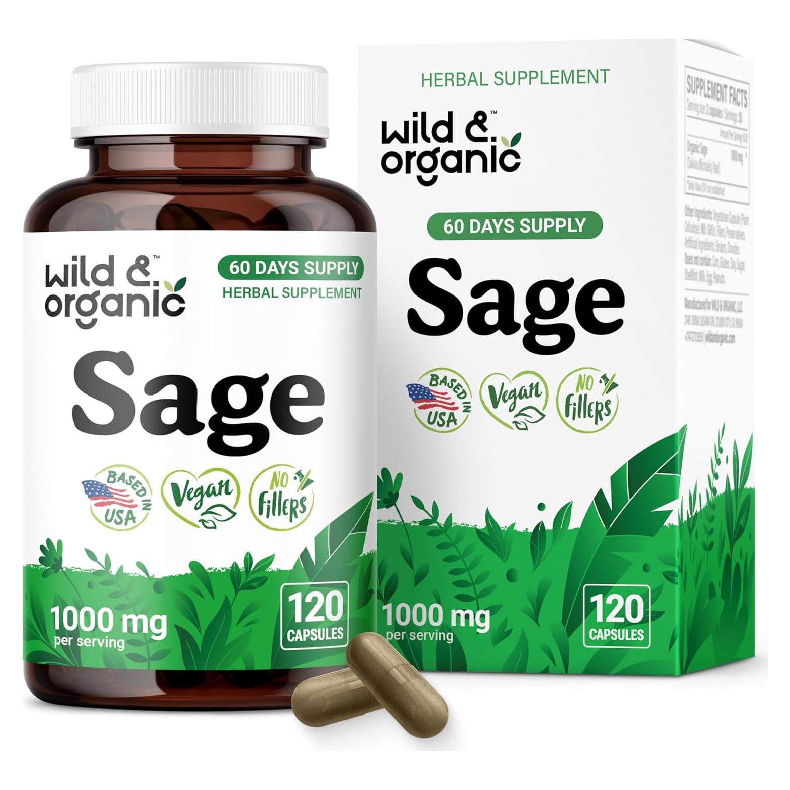 Cápsulas de Salvia Silvestre 1000 mg - Wild & Organic - 120 Unidades